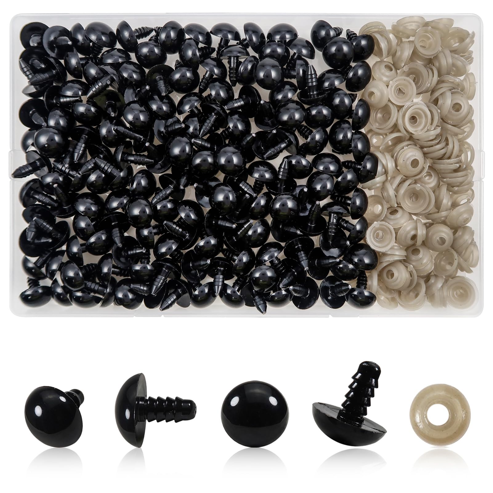 TOAOB 150 Pieces Safety Eyes for Amigurumi with Washers 14 mm Eyes Crafts Plastic Black for Accessories Making Knitting Plush Animals