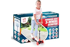 OUTDOORCRUISER Outdoor Cruiser 3-Wheel Kids Scooter – with Lean-to-Steer Technology, Led Lighted Wheel, 4-Level Adjustable Height T-bar Handle, Support Kids Up to 150 Lbs, for Boys & Girls Ages 3-8, Black and Red