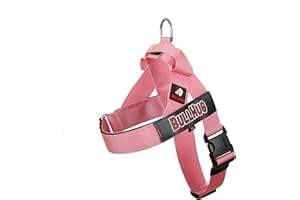 BULLHUG Adjustable Dog Harness– No Pull, No Choke – for English Bulldogs, French Bulldogs, Pugs & Broad-Chested Breeds – Easy, Safe Walks (Baby Pink, Medium)