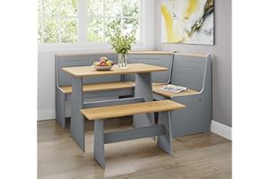 Urban Home Furniture Chapman 2 Tone Natural/Grey Solid Wood Corner Dining Set, Reversible Breakfast Nook