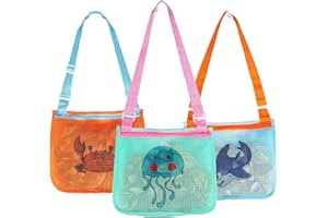 DEPOVTE 3Pack Shell Bags for Beach, Seashell Bags for Kids,Seashell Collecting Bag with Adjustable Shoulder Straps, Mesh Beach Bag for Shells and Swimming,Toys & Outdoor Trips