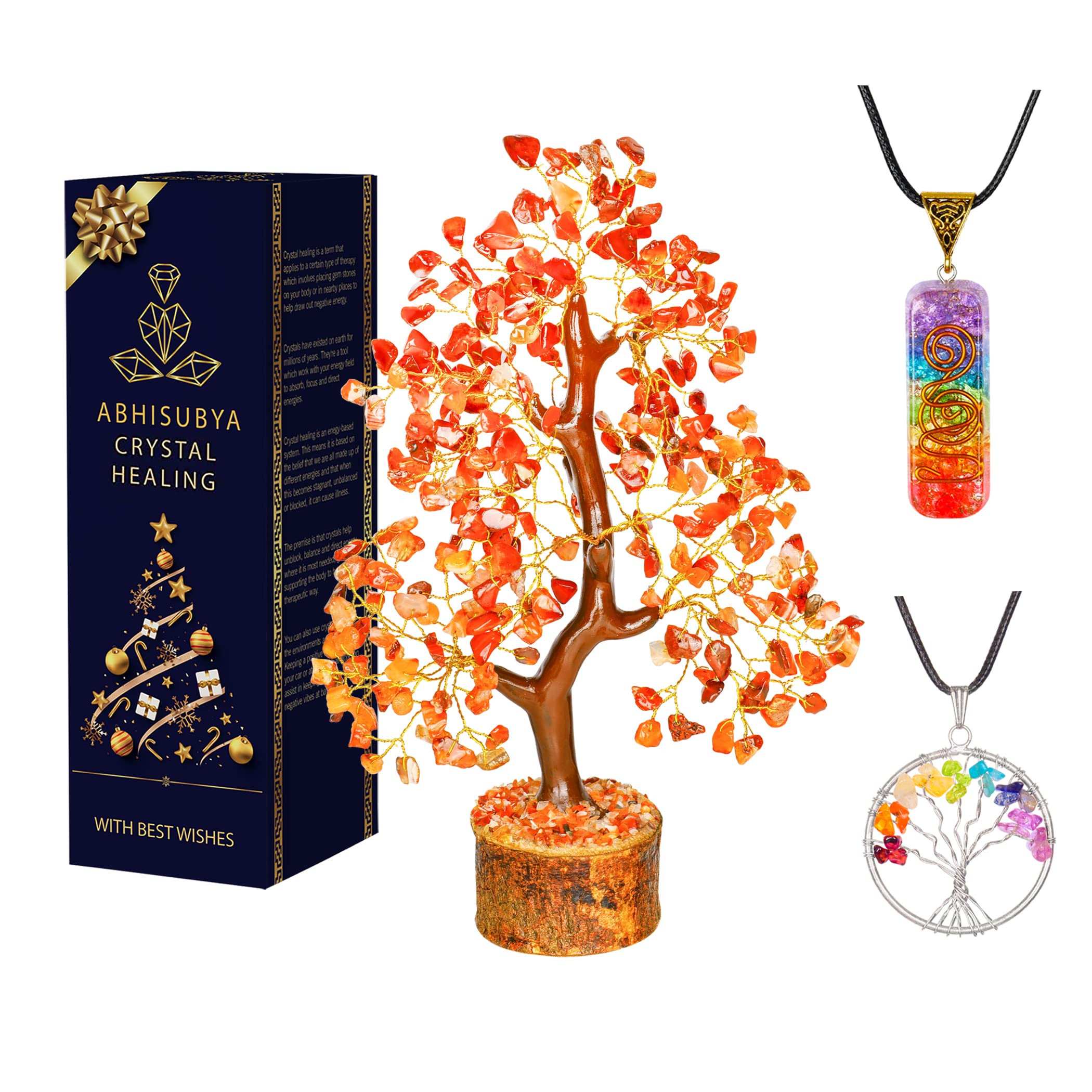 ABHISUBYA Carnelian Crystal Tree - Feng Shui - Bonsai Tree - Crystals and Gemstones - Chakra Tree of Life - Crystals and Healing Stones - Healing Crystal Gifts - Spiritual Gifts