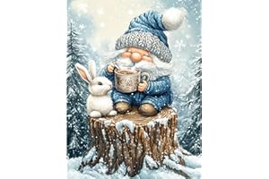 DIYDECORFUN Christmas Diamond Painting for Adults, Gnome Diamond Art Kits for Beginner, Full Round Drill 5D Winter Forest Painting with Diamonds,Diy Crafts Rabbit Gem Art for Christmas Decor 12 X 16 IN