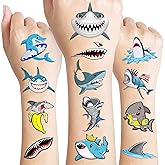 60 PCS Shark Pre-Cut Temporary Tattoos Sticker Sea Animal Fish Under The Sea Ocean Birthday Party Decorations Decor Favors Supplies Gifts Kids Boys Girls Cute Fake Tattoo School Reward Themed
