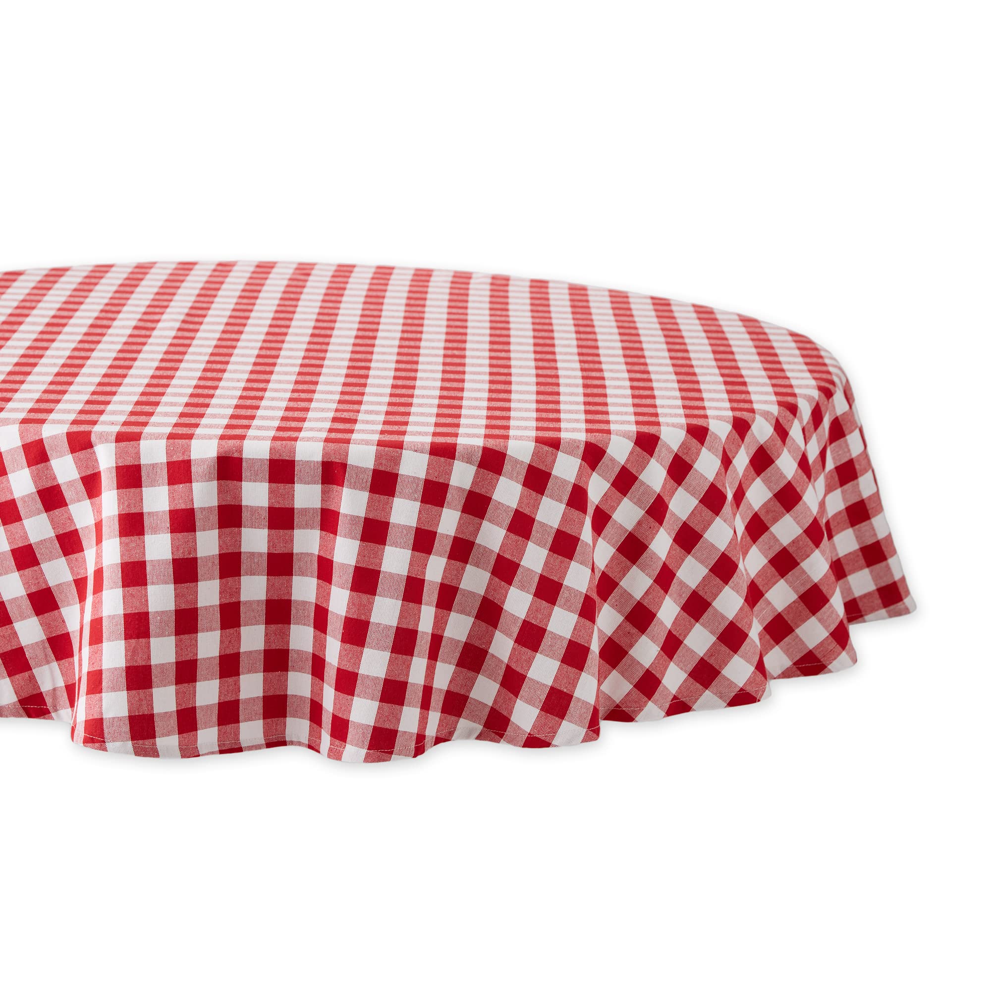 DII 100% Cotton, Machine Washable, Dinner, Summer & Picnic Tablecloth 70" Round, Tango Red Check, Seats 4 People — image 1