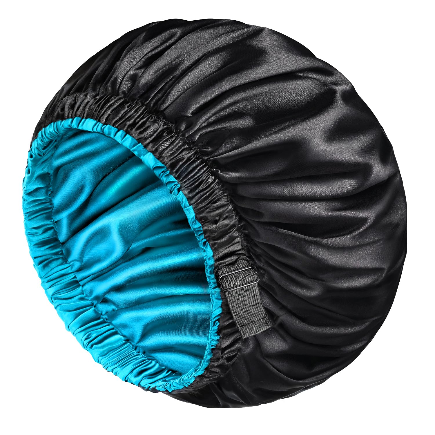 Mikimini Satin Silky Hair Bonnet for Sleeping, 2 Pack Reversible Double Layer Bonnets for Women X-Large Sleeping Cap for Hair Care, Soft, Stretchy (Black+Blue)