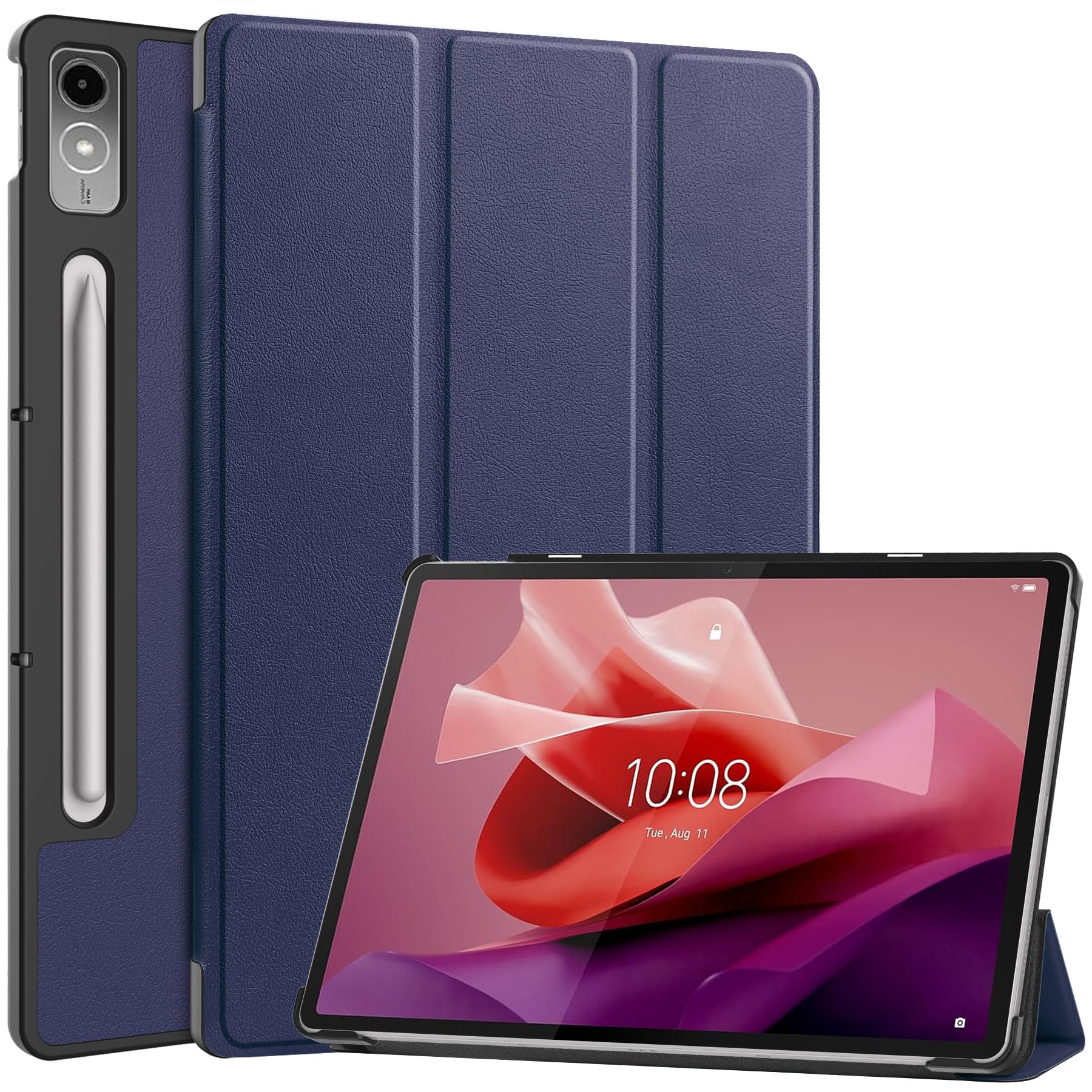 QINOUK Case for Lenovo Tab P12, [Stand Feature] Ultra Thin Smart Cover with Auto Sleep Wake, PU and PC Anti-scratch Protective Case, for Lenovo Tab P12 12.7-Blue