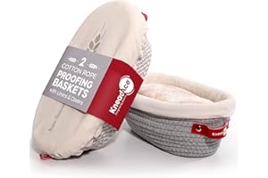 KneadAce Cotton Rope Banneton Bread Proofing Basket Set, 2 x Oval Bread Basket with Liners & Covers for Artisan Bread Baking,