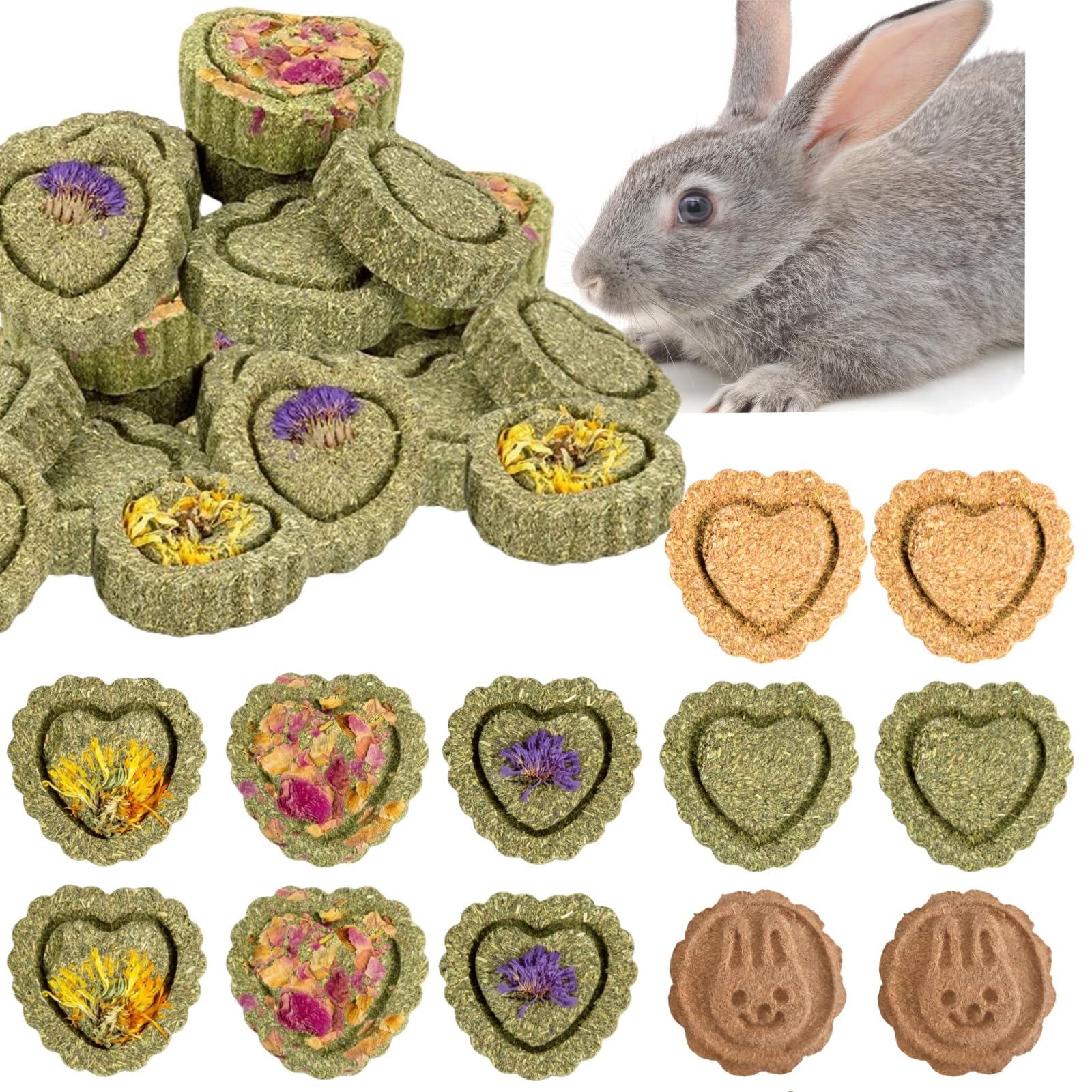 Aelmiyw Rabbit Chew Toys, 20Pcs Timothy Hay Treats Bunny Chew Toys for Chinchilla/Guinea Pig/Hamsters/Holland Lop, Small Rodent Pet Molar Teeth Treats Toys
