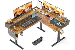 WALKINGDESK 63 Inches Height Adjustable L Shaped Standing Desk with 3 Drawers and Monitor Shelf, Electric Corner Comupter Desk, Sit Stand up Home Office Desk, Ergonomic Gaming Desk, Rustic Brown
