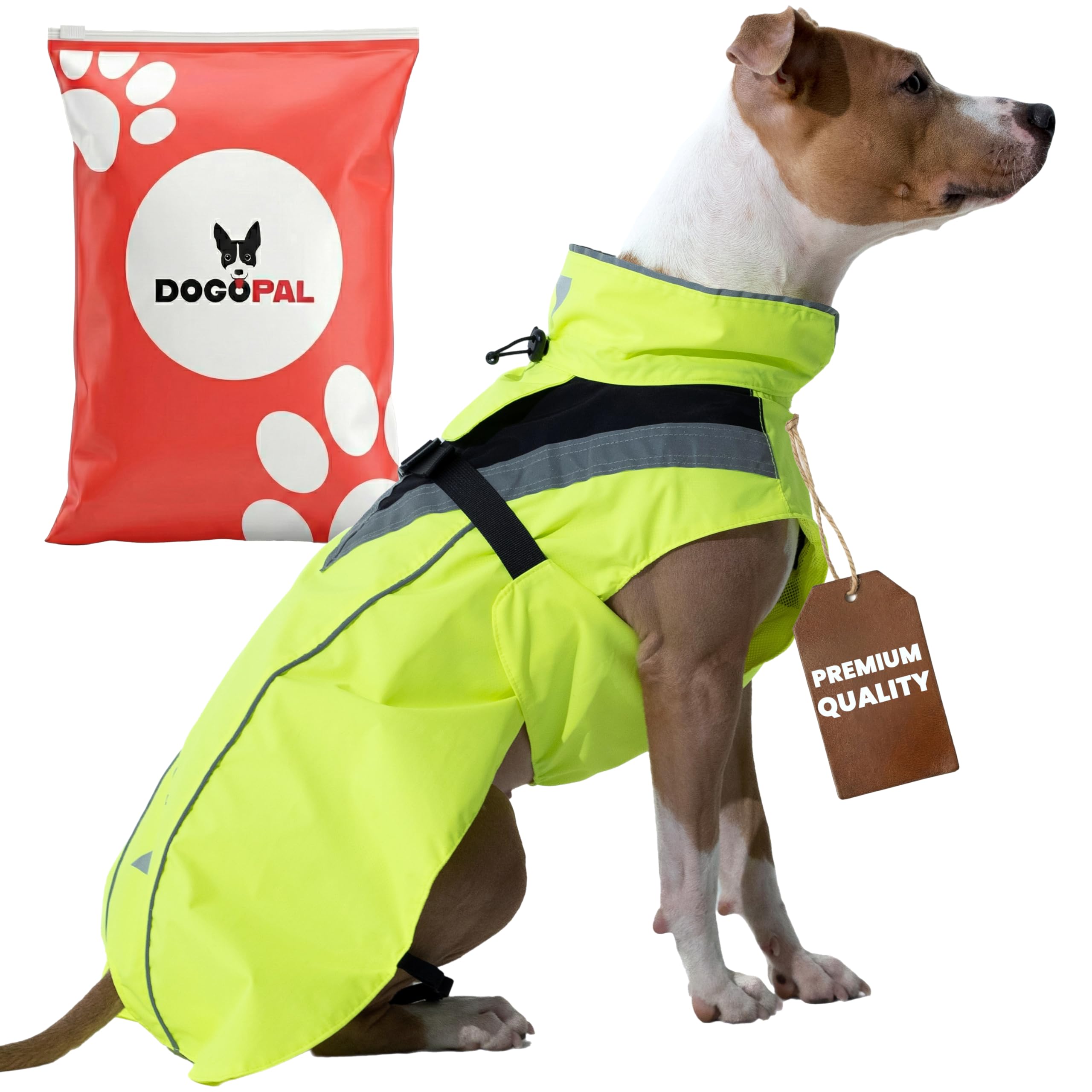 DOGOPAL Dog Raincoat - Waterproof, Lightweight Dog Rain Coat for Small, Medium, and Large Dogs with High Visibility Reflective Straps and Harness Hole (Yellow, XL)