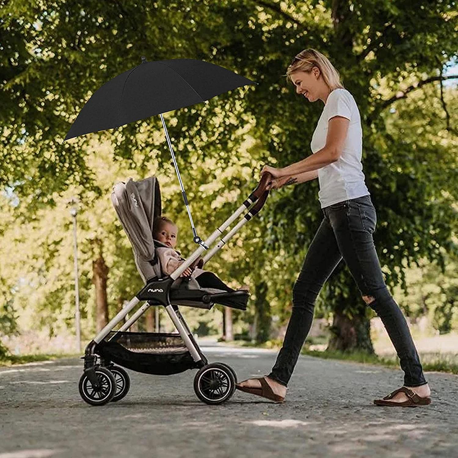 Baby Stroller Parasol, Universal Umbrella with Clamp, 360 Degree Adjustable UV Protection Stroller Sun Shade, Waterproof Umbrella for Trolley, Bike, Wheelchair, Beach Chair