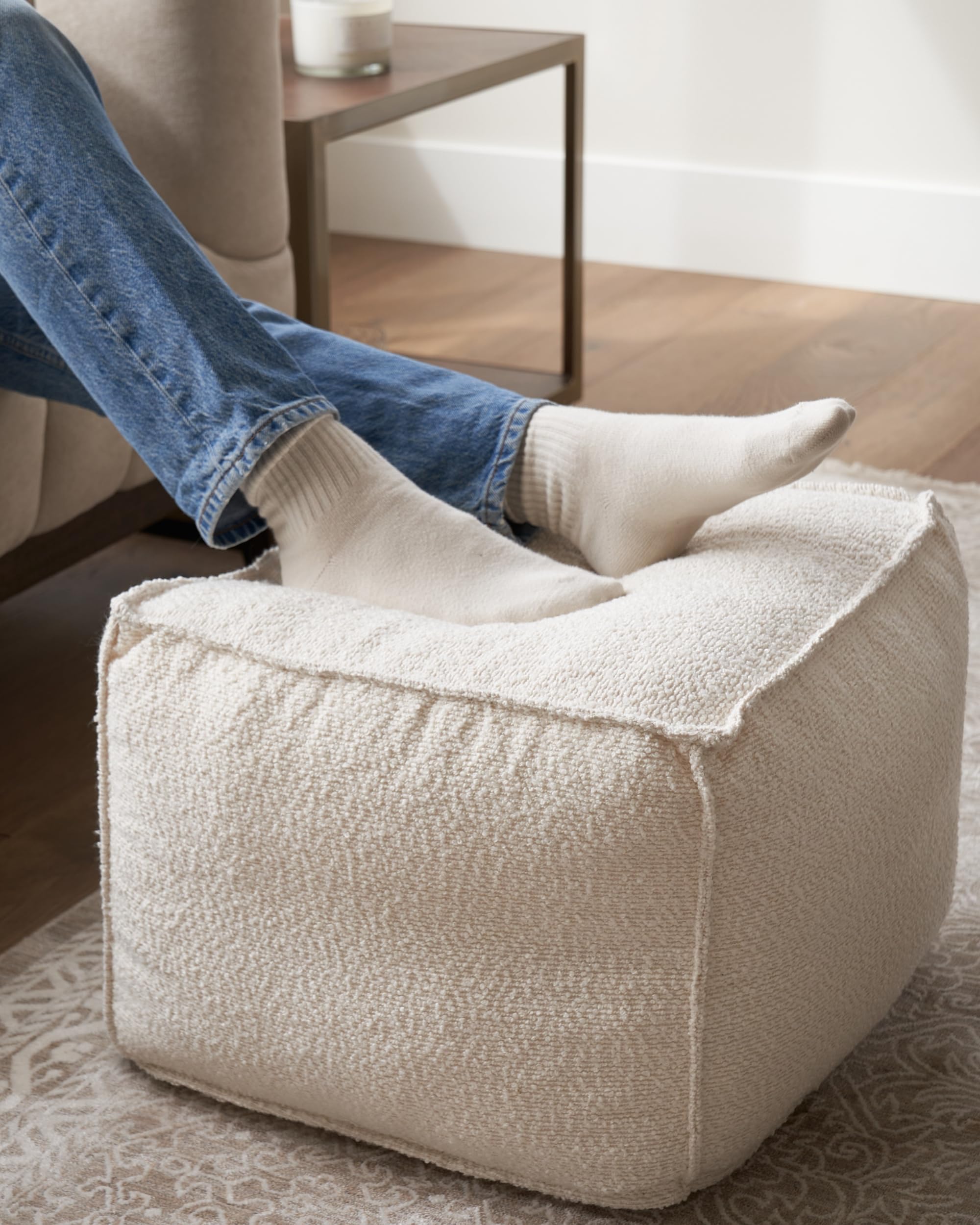 Photo 1 of ZICOTO Beautiful Boucle Pouf Ottoman and Foot Rest - Elevate Your Living Room Decor with Lightweight Comfort and Charm - A Round Modern Foam Filled Foot Stool Perfect to Rest Your Feet