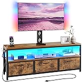 JUSTOGO TV Stand with Mount and Power Outlet, TV Stand with Drawers Storage for Living Room Bedroom, LED Entertainment Center for 45/55/60/65 inch, Height Adjustable Media Console, Rustic Brown