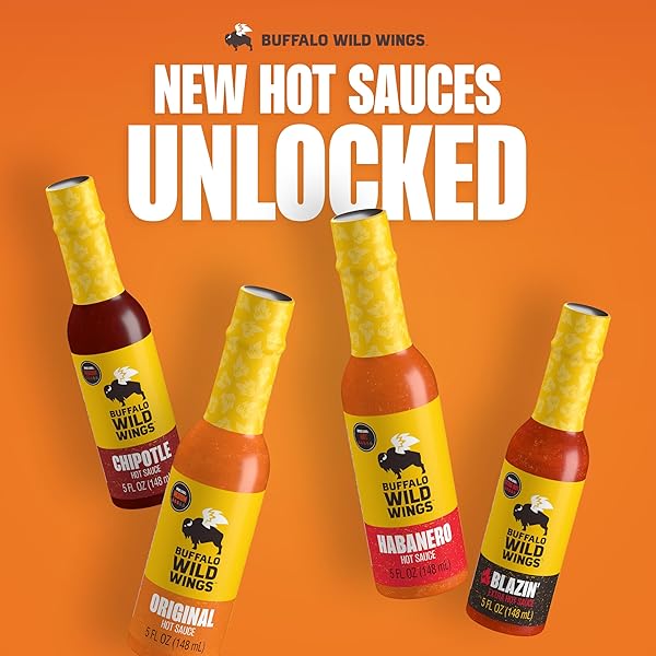 BUFFALO WILD WINGS HOT SAUCE GIFT PACK, INCLUDES CLASSIC, HABANERO, AND CHIPOTLE HOT SAUCES, 5 FL OZ BOTTLES, MARINADE, AND SEASONING FOR CHICKEN WINGS AND PORK RIBS