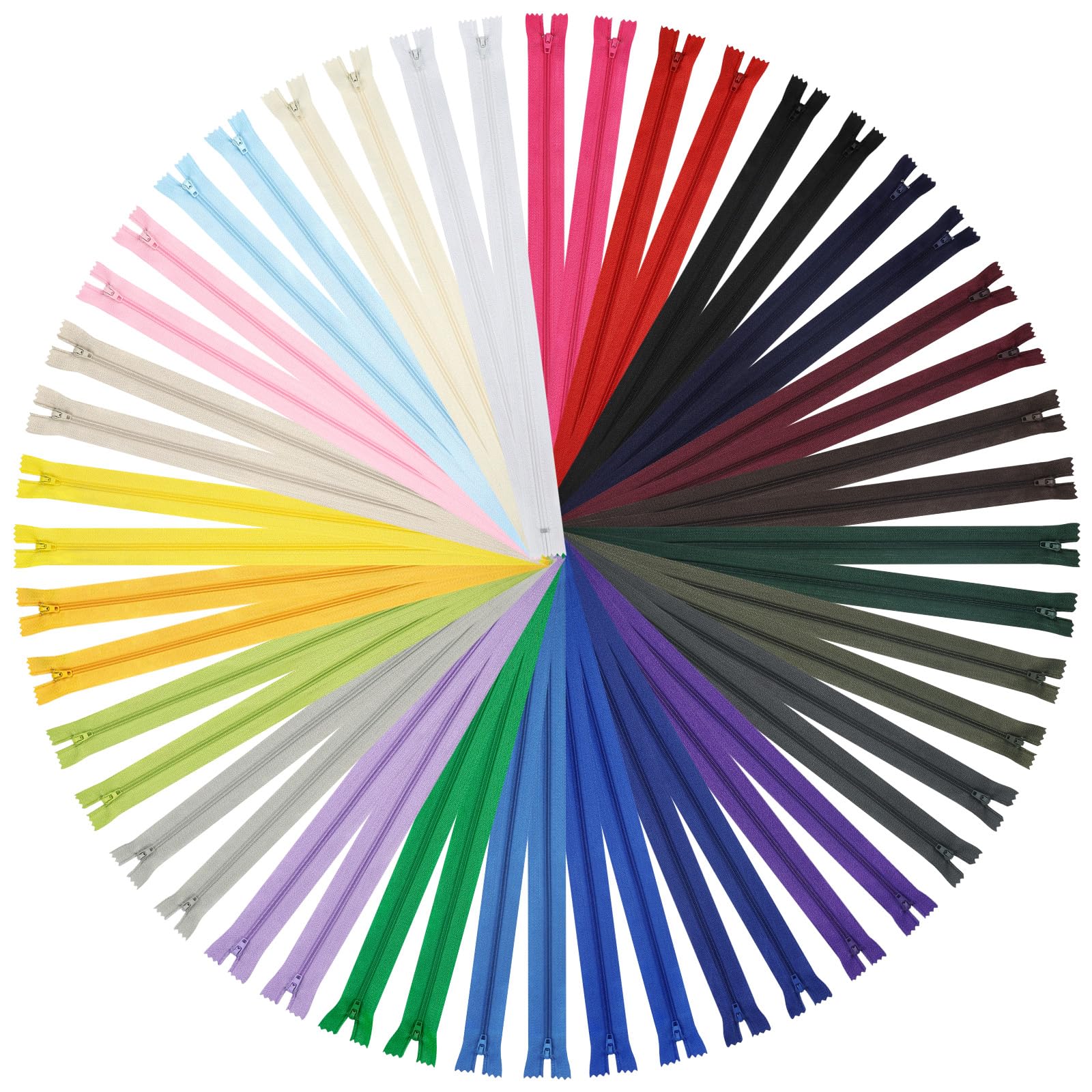 DOITEM 48pcs 14 Inch Zippers Sewing 35cm Nylon Coil Colorful Zippers Zips Zip Sewing Crafts 24 Assorted Colors (Multicoloured, 35cm) — image 1