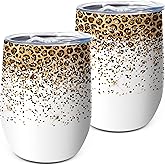 Leopard Print 12 oz Insulated Wine Tumbler with Lid,Personalized Pattern Stainless Steel Outdoor Wine Glass,Unique Birthday Christmas Gifts for Her Women Best Friends (Pack of 1)