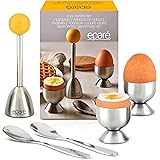 Egg Cracker Topper Set - Complete Soft Boiled Egg Tool Set - Includes Egg Cups Cutter & Spoons - Holder Cup Spoon & Peeler - 