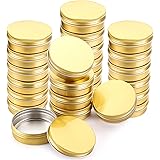 Foraineam 24 Pieces 4 oz Screw Lid Round Tins Aluminum Empty Tins Golden Metal Storage Tin Jars Spice Containers Travel Tin C