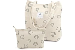 Yonsya Corduroy Tote Bags, Travel Shoulder Beach Bag with Makeup Bag for Women Work Lunch Grocery Shopping Shopper Handbags