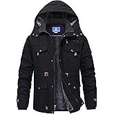 Rapoo Men's Winter Jacket Cotton Work Military Jackets Fleece Lined Thick Warm Cargo Coats with Hooded