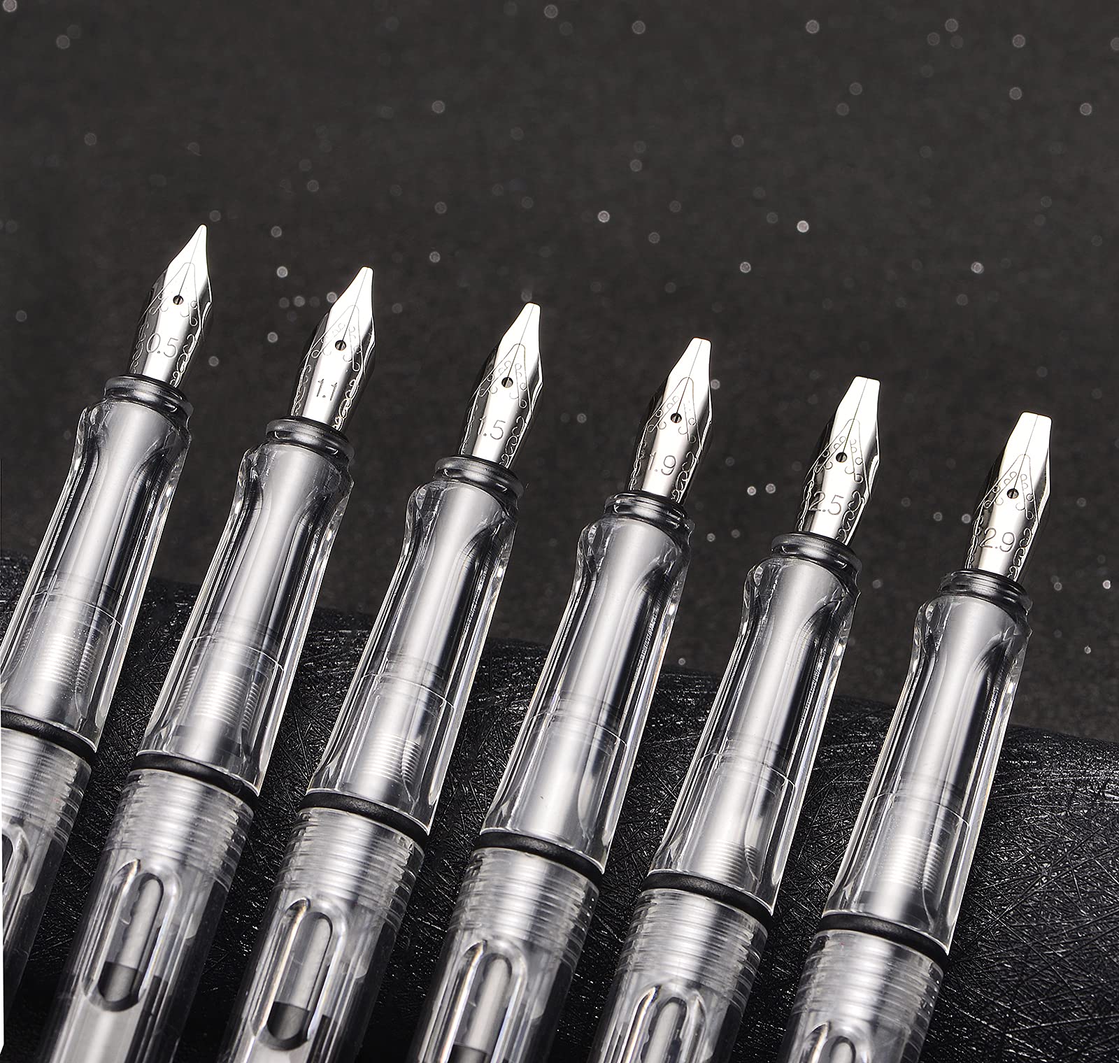 Yongsheng Calligraphy Art Parallel Pens Set Transparent Clear Fountain Pen, 6 Assorted Tip Sizes for Drawing and Writing Signature