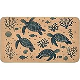 TRYYN Sea Turtle Welcome Door Mat,29.5x17inch,Indoor Outdoor Linen Floor Mats with Blue Watercolor Ocean Creature,Non-Slip Ru