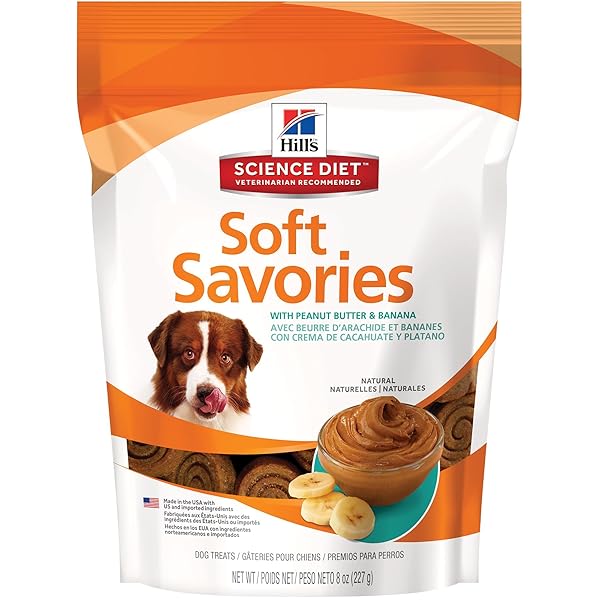 HILL’S SCIENCE DIET SOFT DOG TREATS, SOFT SAVORIES WITH PEANUT BUTTER & BANANA DOG SNACKS, HEALTHY DOG TREATS, 8 OZ BAG