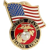 Eagle Emblems Marine Corps Logo and US Flag Lapel / Hat Pin