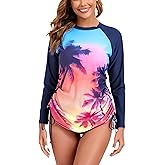 Halcurt Women's Long Sleeve Rash Guard Swim Shirt with Tie Drawstring UPF 50+ Sun Protection Swimsuit Top