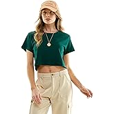 Women's 100% Cotton Boxy Crop Top Round Neck Short Sleeve Casual Cropped Tee T-Shirt