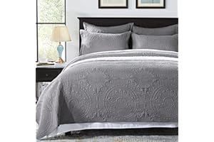 Anluoer Quilt Queen Size Bedding Set-Grey Embossed, Bedspreads-Lightweight Summer Soft Microfiber Bedspread, Bed Coverlet for All Seasons (1 Quilt, 2 Pillow Shams)