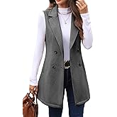 ELLEVEN Women’s Tweed Long Vest Sleeveless Herringbone Double Breasted Fall Winter Blazer Jackets Casual Fashion Outerwear