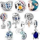 9 Pack Silver Spacer Beads Charms fit Bracelet, Heart Beads DIY Jewelry Gifts Women