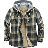Derbars Men's Cotton Plaid Shirts Jacket Fleece Lined Flannel Shirts Sherpa Button Down Jackets with Hood for Men