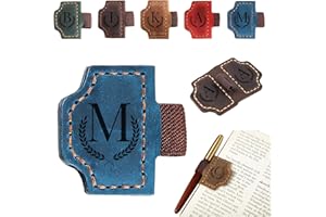 LIUBAI Custom Bygone Mark Bookmark with Pen Holder, 26 Letters Name Initial Personalized Leather Book Mark, Gifts for Book Lovers, Readers, Leather Book Marks for Men Women (Blue, M)