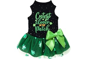 Fitwarm Cutest Clover in The Patch Dog Dress, St Patricks Day Dog Clothes for Small Dogs Girl, Funny Pet Cat Holiday Outfit, Black, Emerald Green, Small