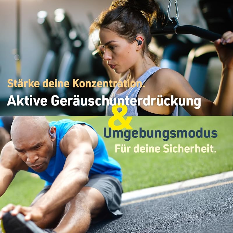 Fitness Series True Wireless Sport-Kopfhörer mit verstellbaren Bügeln, Active Noise Cancelling, Umgebungsmodus, IP57, 40 Std. Akkulaufzeit, App-EQ, geringe Latenz, Mikrofon – JVC HA-EC75T-V Violett