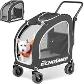 EchoSmile 4-Wheel Pet Stroller for Dogs &amp; Cats, Up to 135 lbs, Black | Lightweight Carrier &middot; Storage Basket Included &middot; Adjustable Handle &middot; Removable Pad