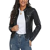 Fahsyee Black Faux Leather Jackets for Women Motorcycle PU Moto Biker Outwear Coat