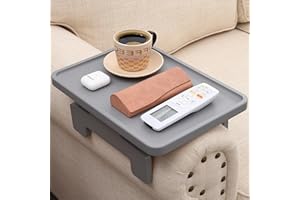 BAMBOOTRAY Clip Tray Side Table,Sofa Clip on Tray for Armrest Tray,Sofa Arm Table with Phone Holder,Couch Table for Living Room Bedroom,TV Tray Table for Eating & Drinking (Gray, 13.7" D x 9.8" W)