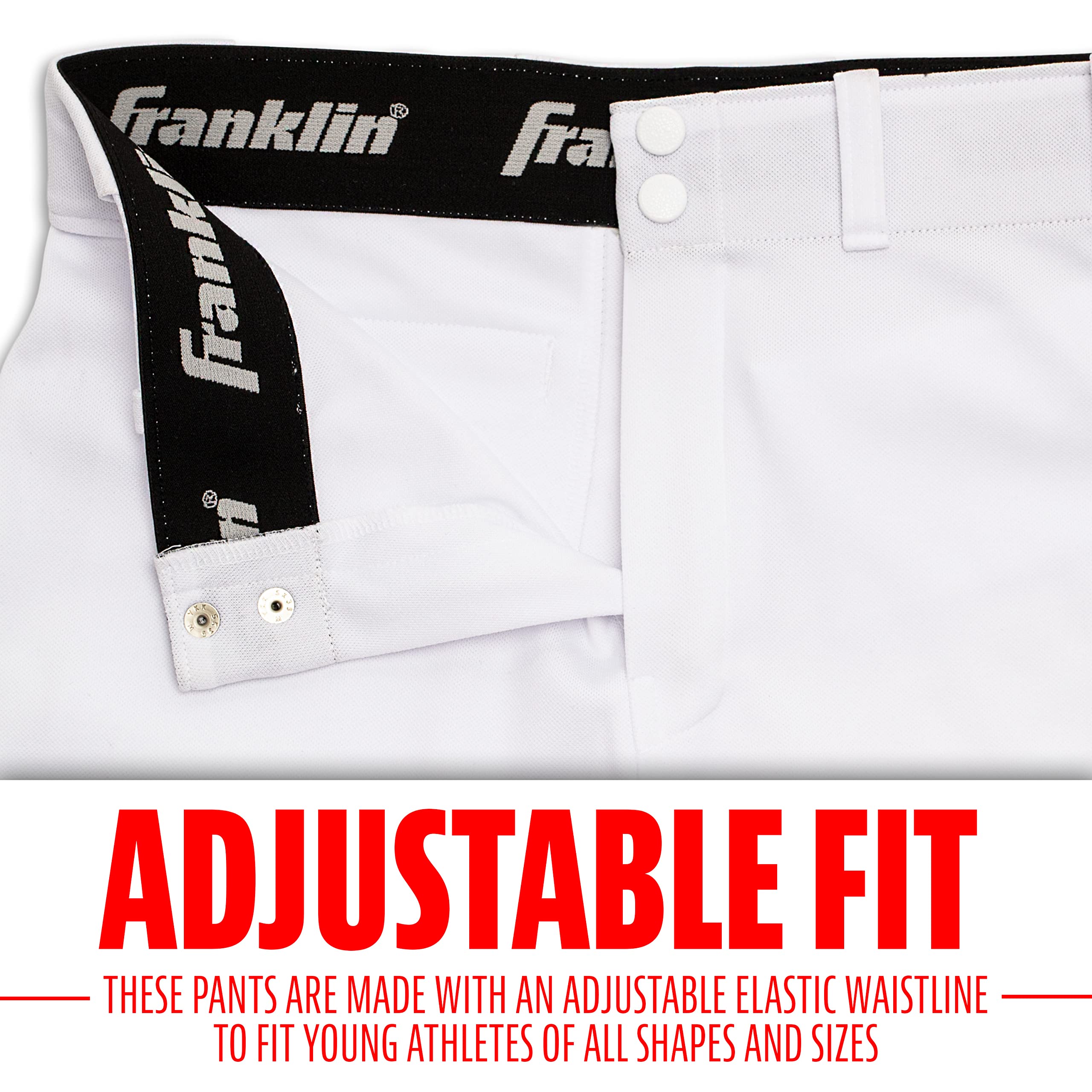 Franklin Sports Youth Baseball + Softball Pants - Knee High + Relaxed Fit Kids Baseball Pants - White, Black + Grey Pants
