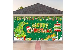 Ganeen 8 x 16 ft Christmas Outdoor Green Tree Garage Door Banner Large Winter Forest Pine Trees Snowy Backdrop Holiday Background Sign for Xmas Garage Door Wall Decoration Props Gifts