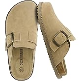 CUSHIONAIRE Women's Blain Genuine Suede Slip-On Clogs with + Memory Foam & Chic Buckle Mule - Comfortable, Non-Slip, Wide Widths Available