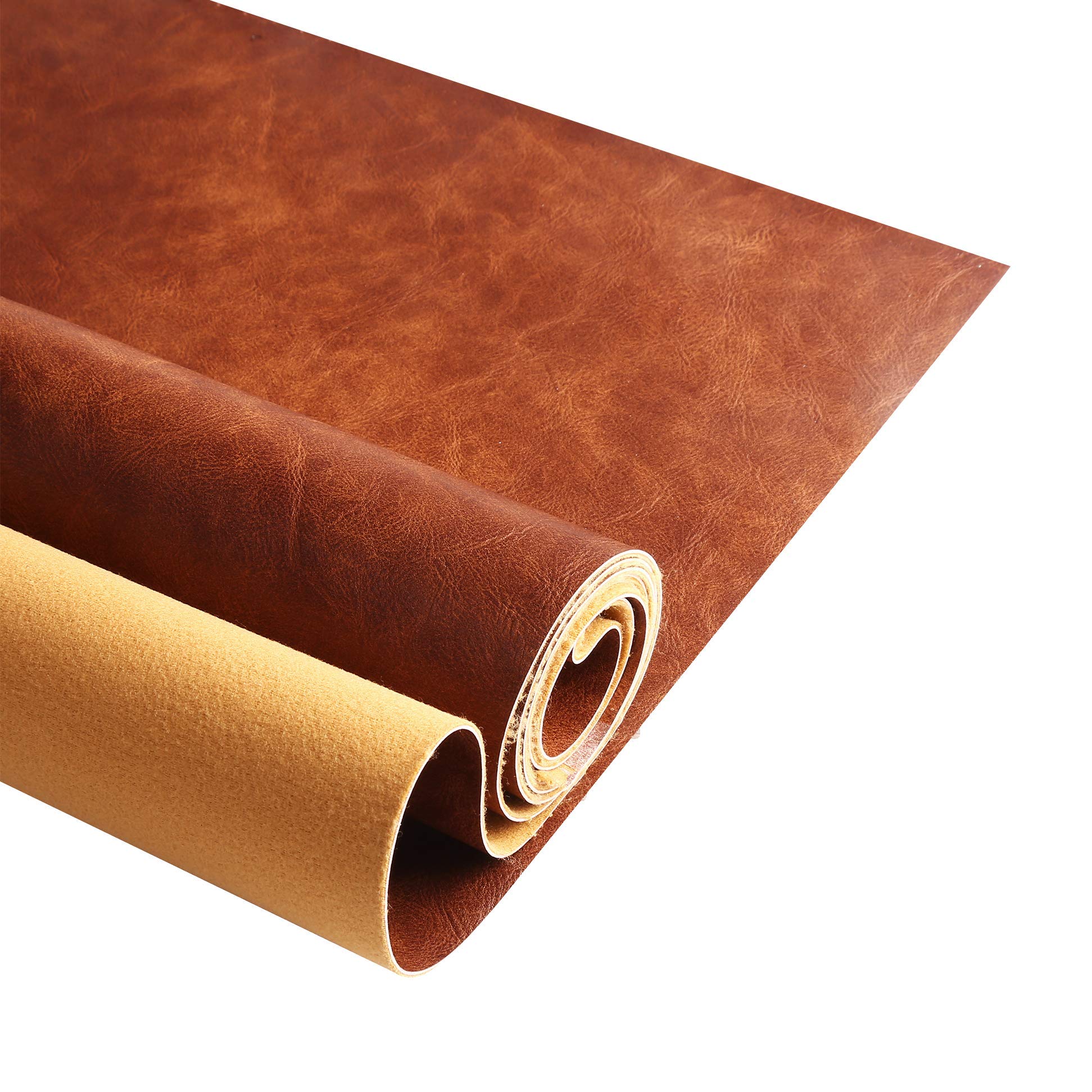 Premium Faux Leather Upholstery Fabric 1.2mm Thickness，Waterproof Upholstery Leather Distressed Bark Fabric(Brown,Pre-Cut 36"x54") — image 1