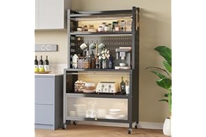 COVAODQ Kitchen Baker's Rack with Flip Door Cabinet, 5-Tier Microwave Stand with Pegboard Accessories for Garage Pantry Home Kitchen