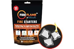 KIKNEK FireFlame Quick Instant Fire Starter -100% Waterproof All-Purpose Indoor & Outdoor FireStarter, for Charcoal Starter, Campfire, Fireplace, Firepit, Smoker - Odorless and Non-Toxic - 20 Pouches in Bag