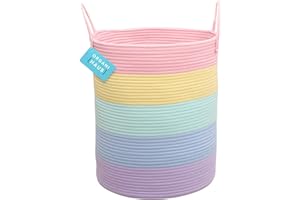 OrganiHaus Tall Rainbow Basket with Handles, Woven Cotton Rope Laundry Basket, Rope Baskets for Dirty Clothes,Towels and Blan