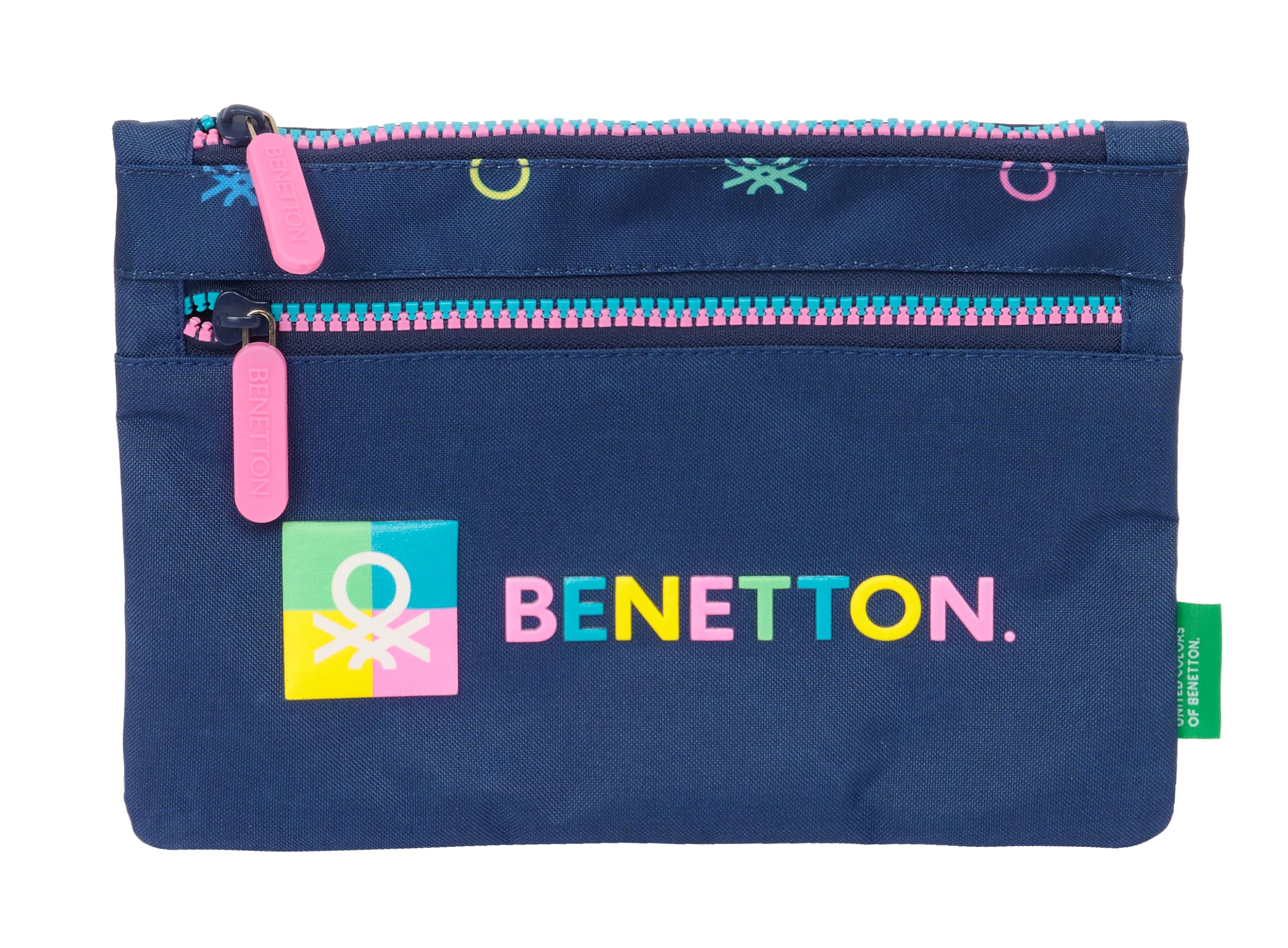 Safta Benetton Cool – Large School Pencil Case, Double Zipper, Children's Pencil Case, Comfortable and Versatile, Easy Cleaning, 23 x 3 x 16 cm, Navy Blue, Navy, Estándar, Casual