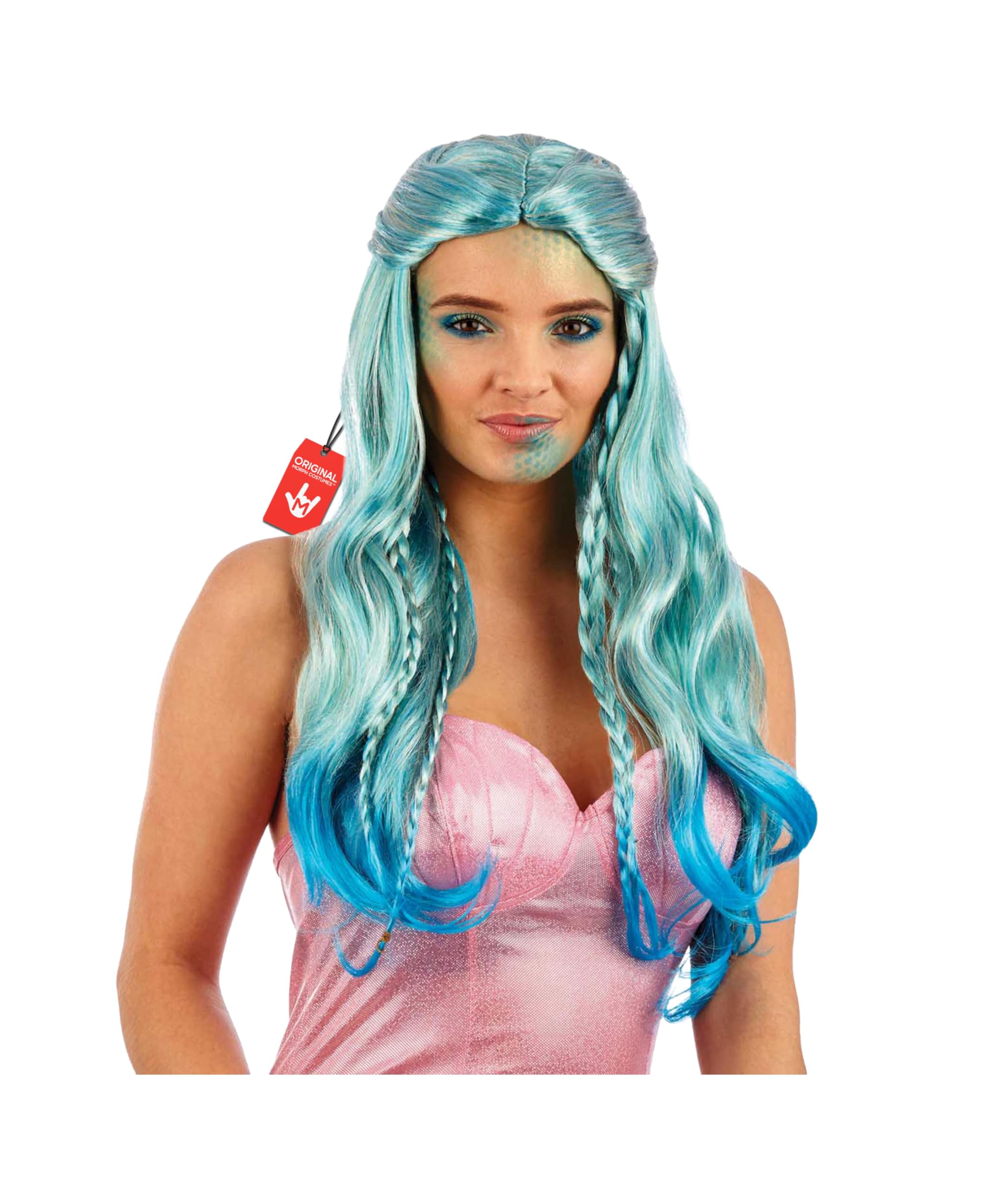 Womens Mermaid Wig Long Fishtail Plait Wavy Ombre Blue Turquoise Hair Accessory